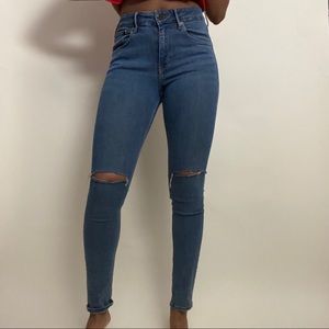 High waisted blue jeans